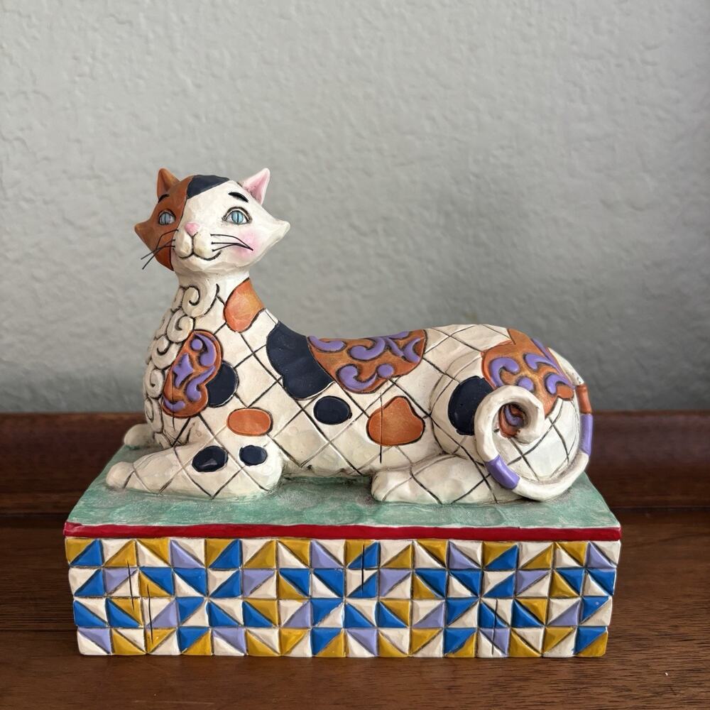 Jim Shore Calliope Calico Cat Figurine 5" T x 5" L x 2.5" D
